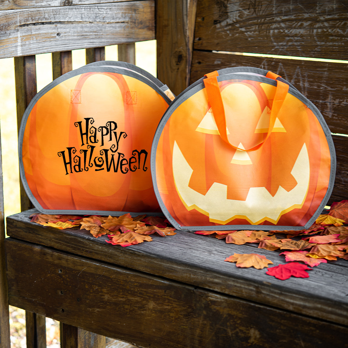 Reflective Halloween Pumpkin Tote Bag, Non-Woven - Orange - Lifestyle_Silkscreen