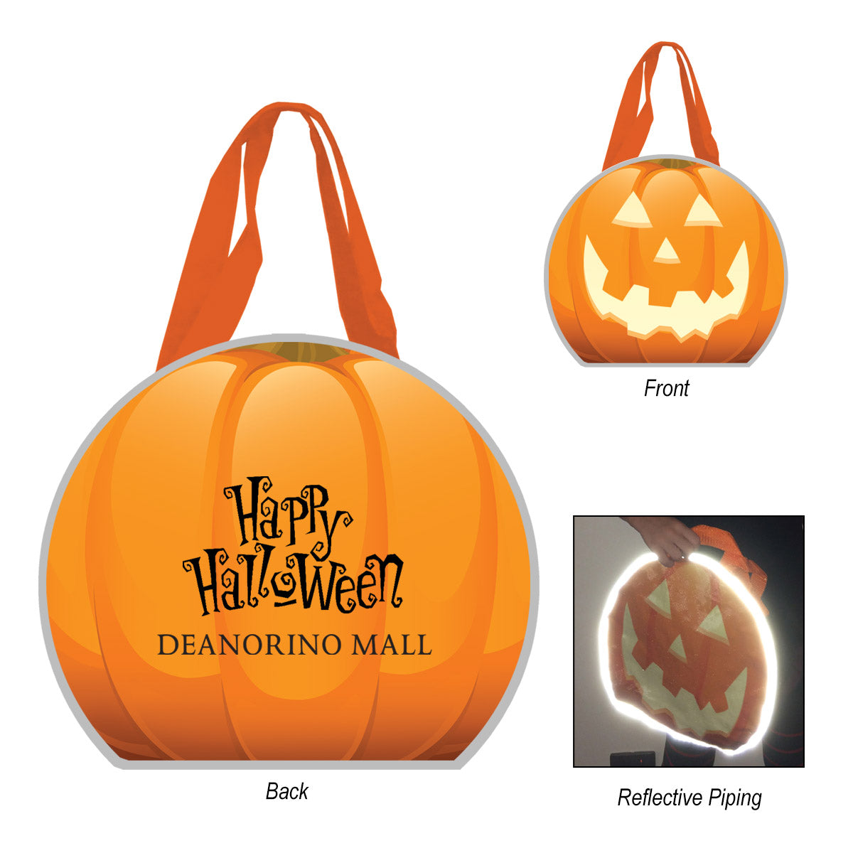Reflective Halloween Pumpkin Tote Bag, Non-Woven