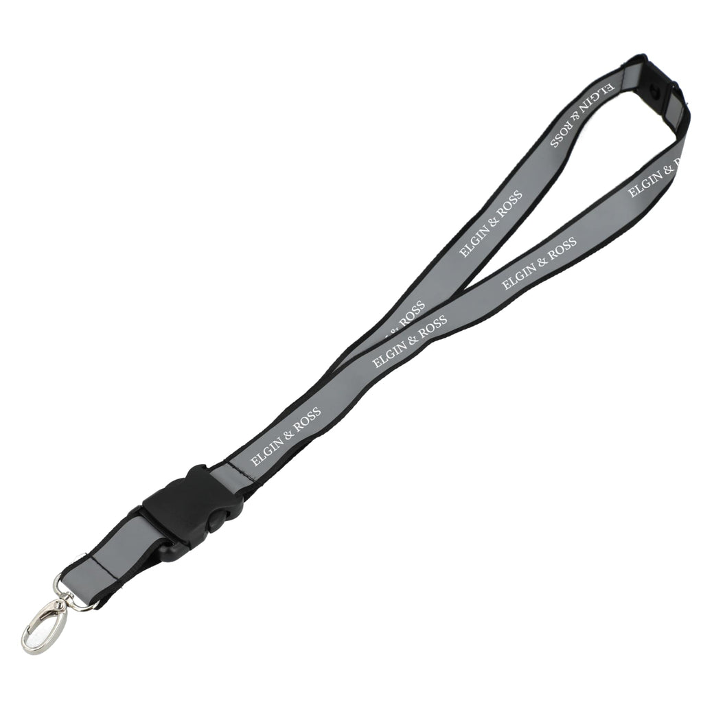 Reflective Lanyard in Recycled Polyester, 1 Inch - Black - Front 2