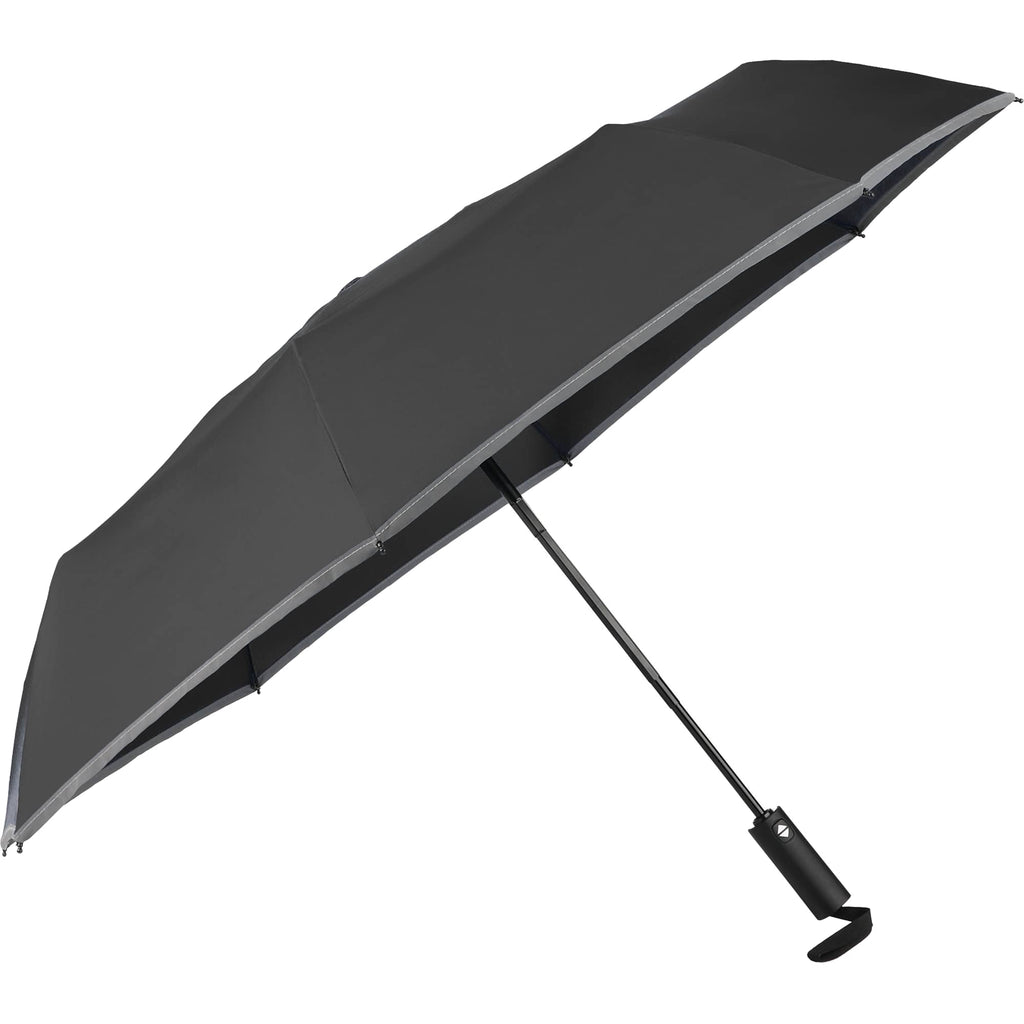 Reflective Trim Auto Umbrella in Recycled Fabric, 48 Inch - Black - Left Angle
