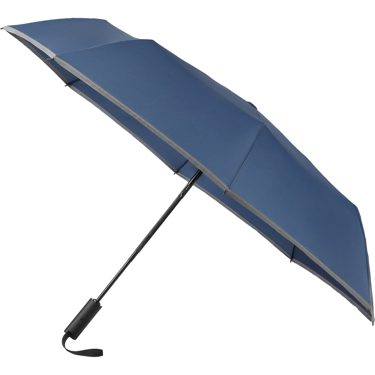Reflective Trim Auto Umbrella in Recycled Fabric, 48 Inch - Navy - Right Angle