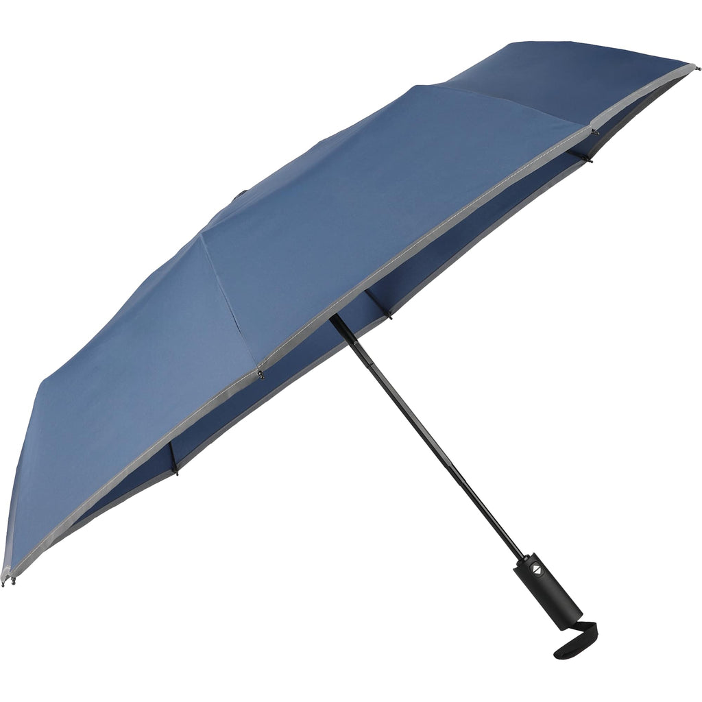 Reflective Trim Auto Umbrella in Recycled Fabric, 48 Inch Transfer - Navy - Left Angle
