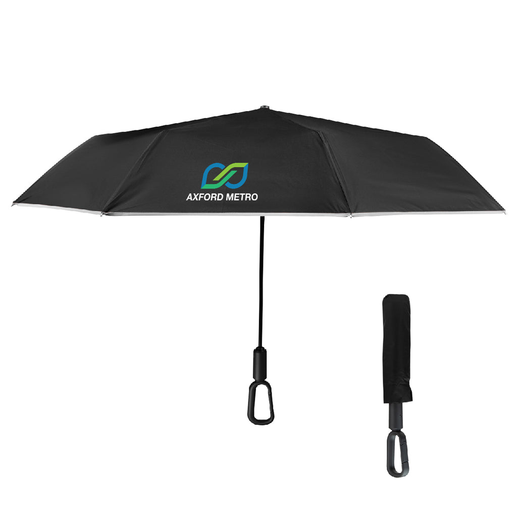 Reflective Umbrella with Carabiner Handle, 46 Inch Arc - Black - Colorbrite