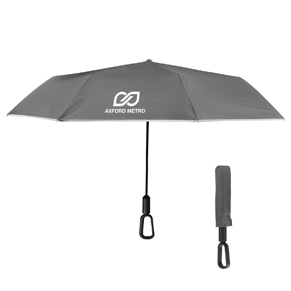 Reflective Umbrella with Carabiner Handle, 46 Inch Arc - Gray - Silk Screen