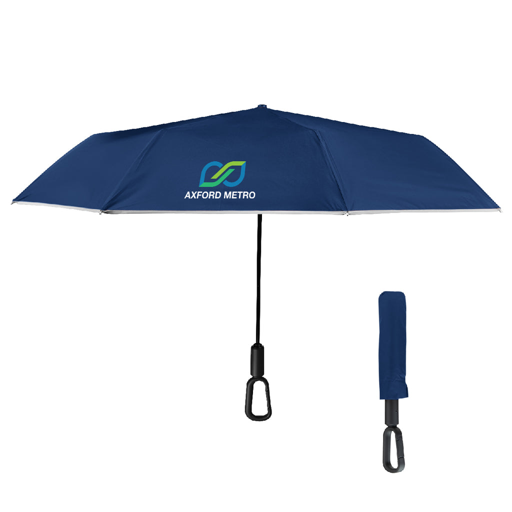 Reflective Umbrella with Carabiner Handle, 46 Inch Arc - Navy - Colorbrite