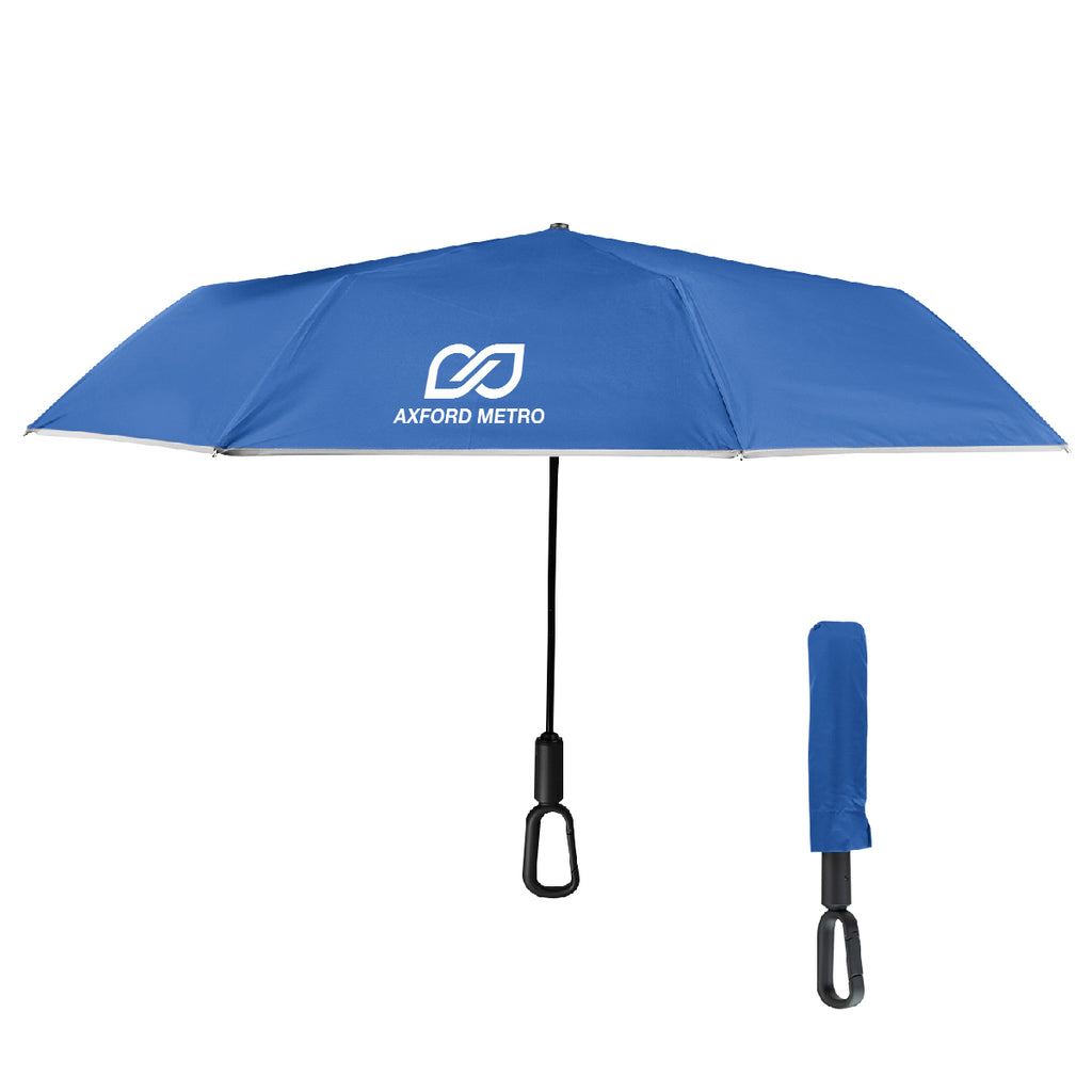 Reflective Umbrella with Carabiner Handle, 46 Inch Arc - Royal Blue - Silk Screen