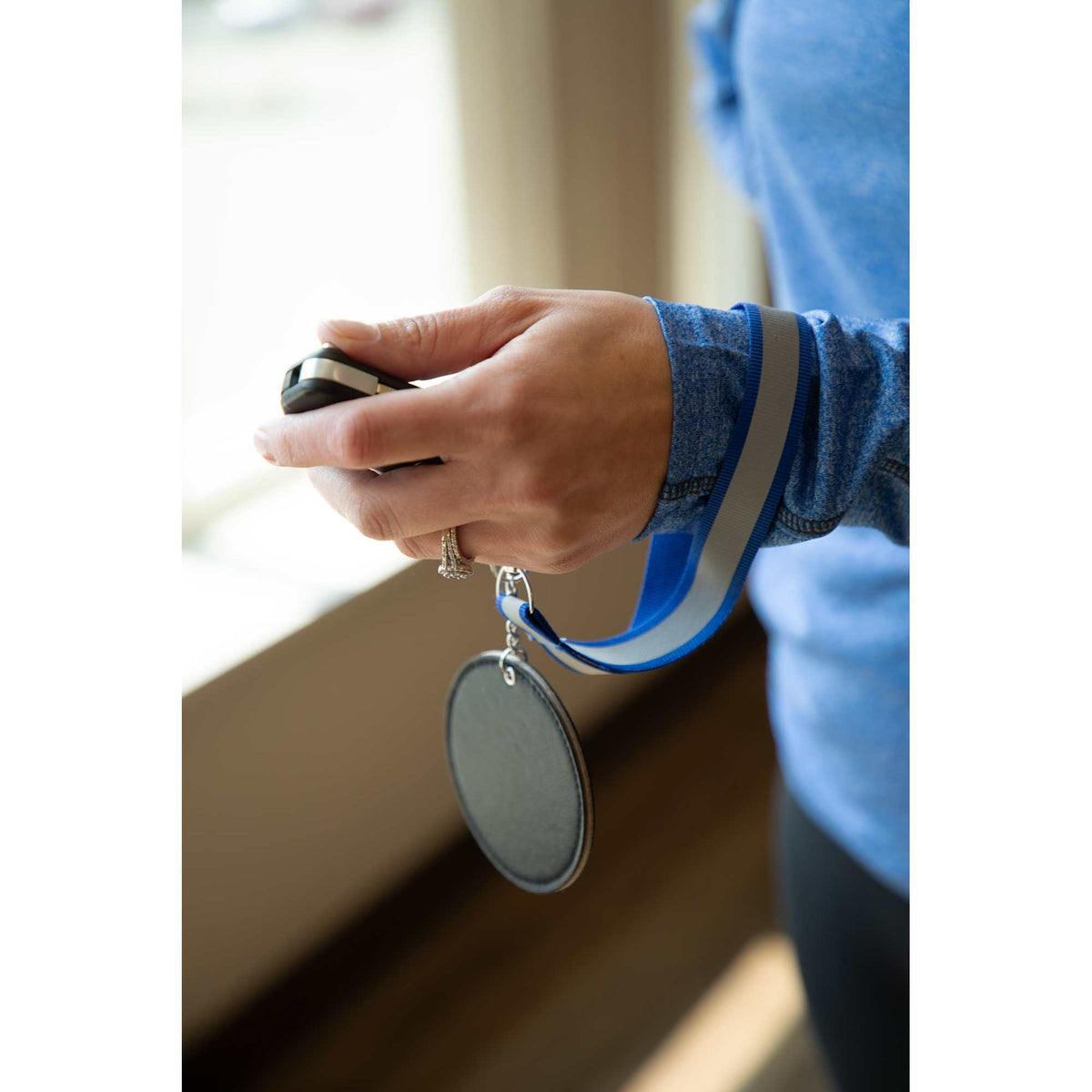 Reflective Wrist Lanyard in Recycled Polyester - Blue - On Model