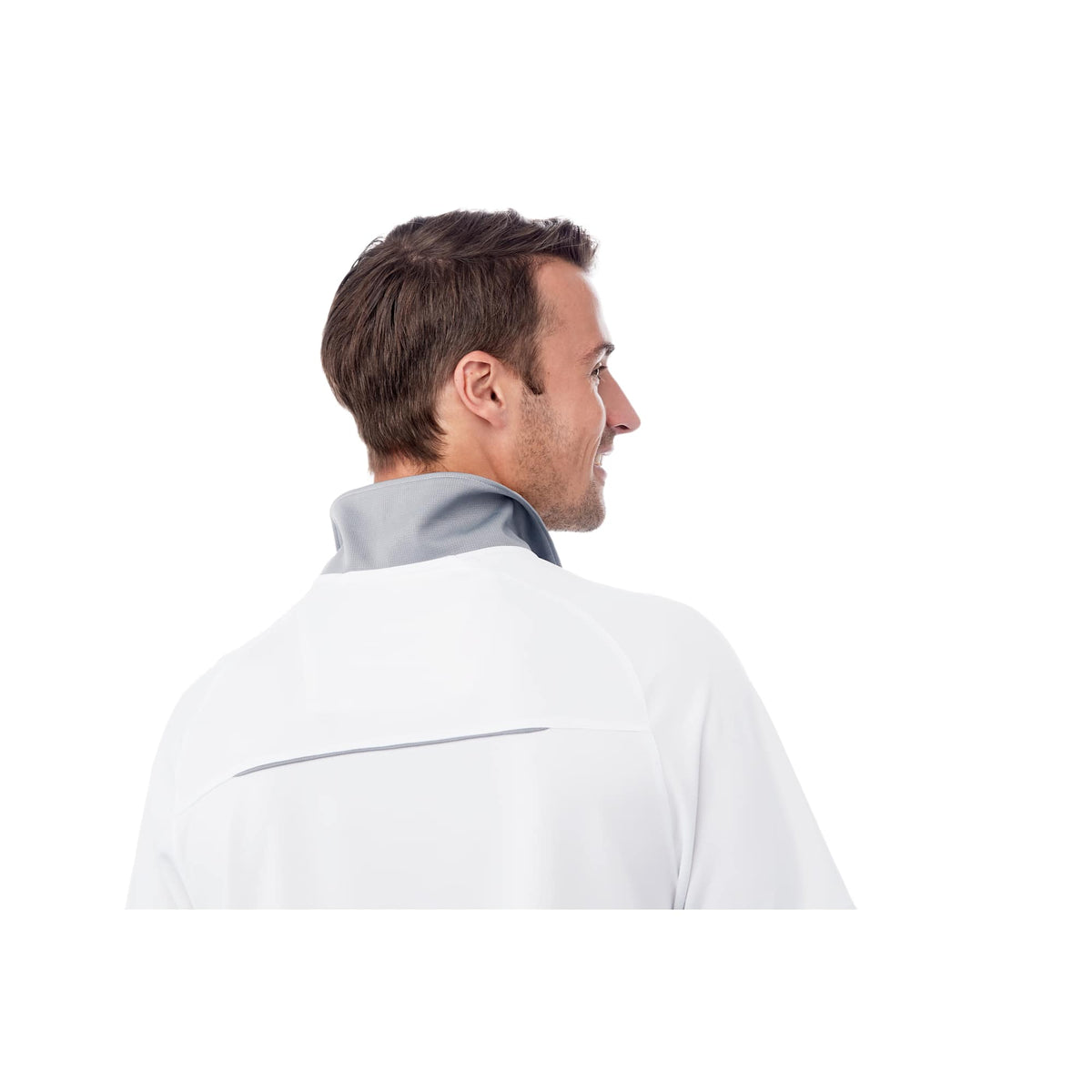 Remus Snap Placket Performance Polo for Men Debossing - White/Quarry - Back On Model