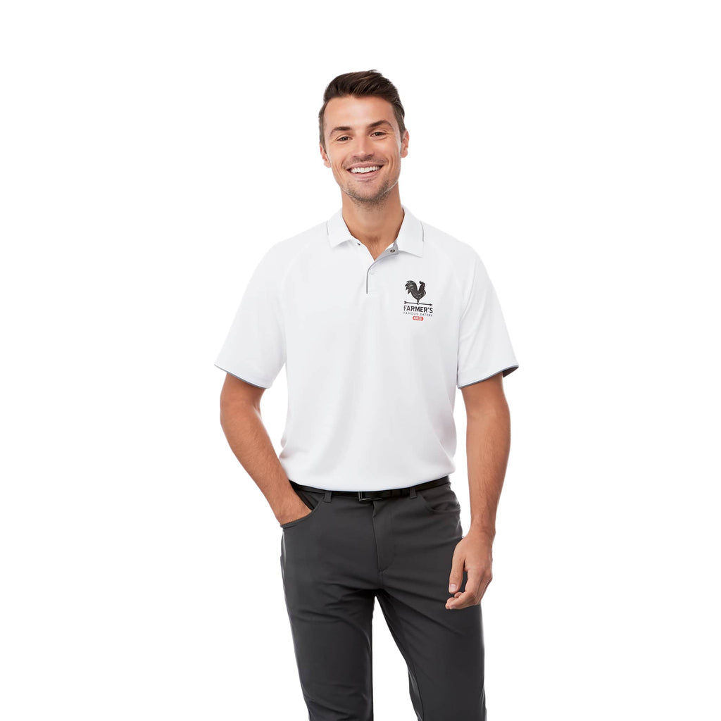 Remus Snap Placket Performance Polo for Men Debossing - White/Quarry - Front On Model