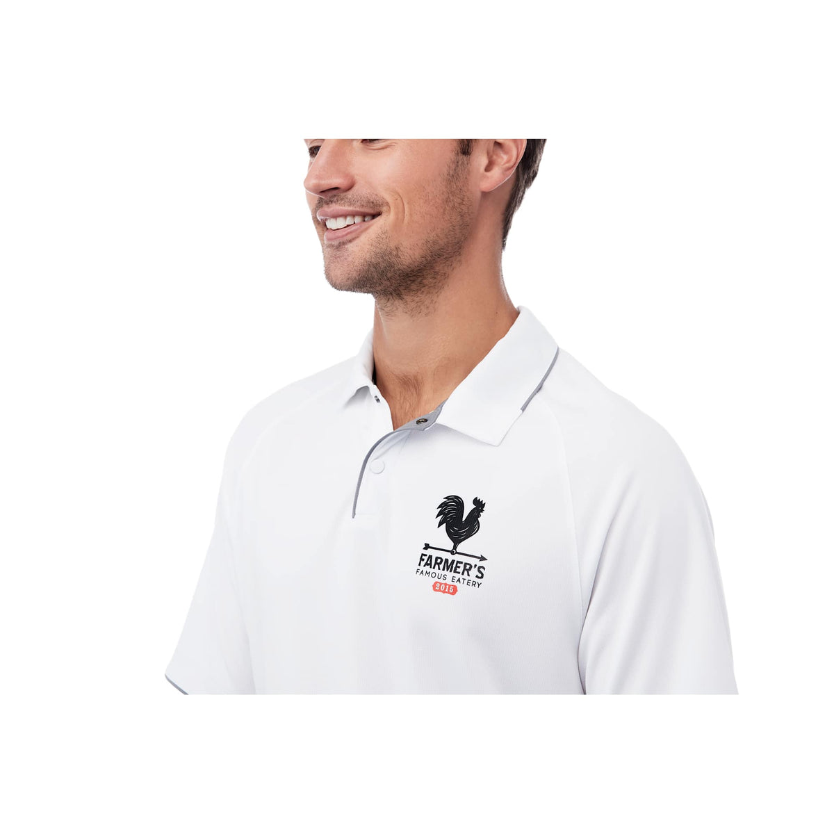 Remus Snap Placket Performance Polo for Men Debossing - White/Quarry - On Model