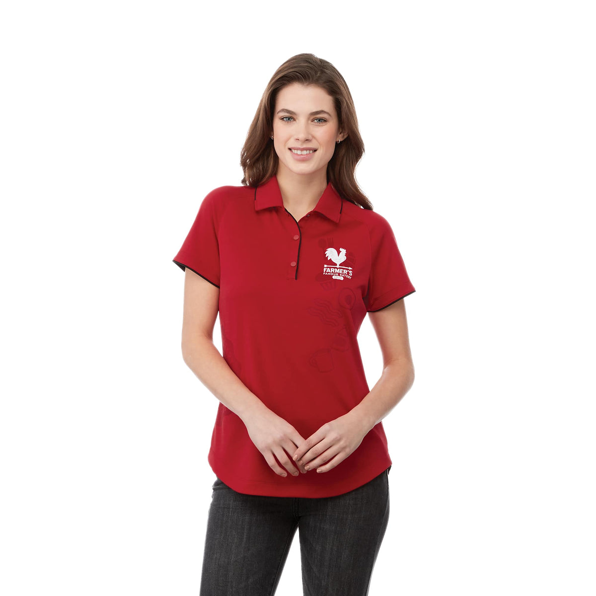 Remus Snap Placket Polo for Women Debossing - Team Red/Black - Front On Model