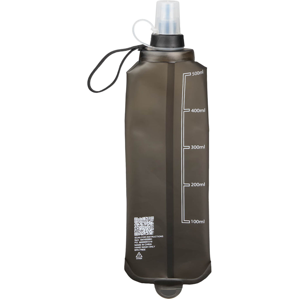 Remy Collapsible Water Bottle with Wrist Strap, 17 oz - Black - Back
