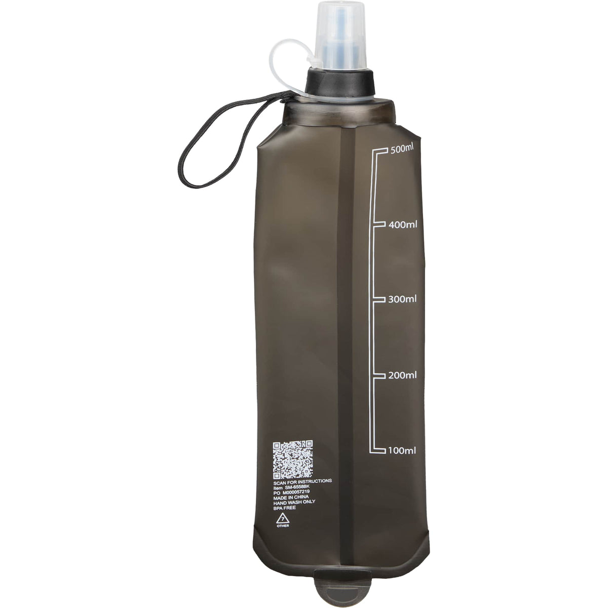 Remy Collapsible Water Bottle with Wrist Strap, 17 oz - Black - Back