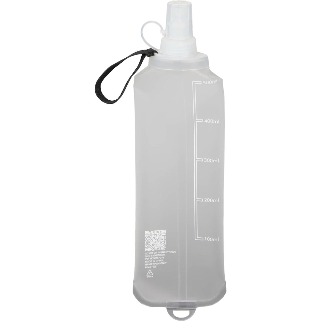 Remy Collapsible Water Bottle with Wrist Strap, 17 oz - White - Back