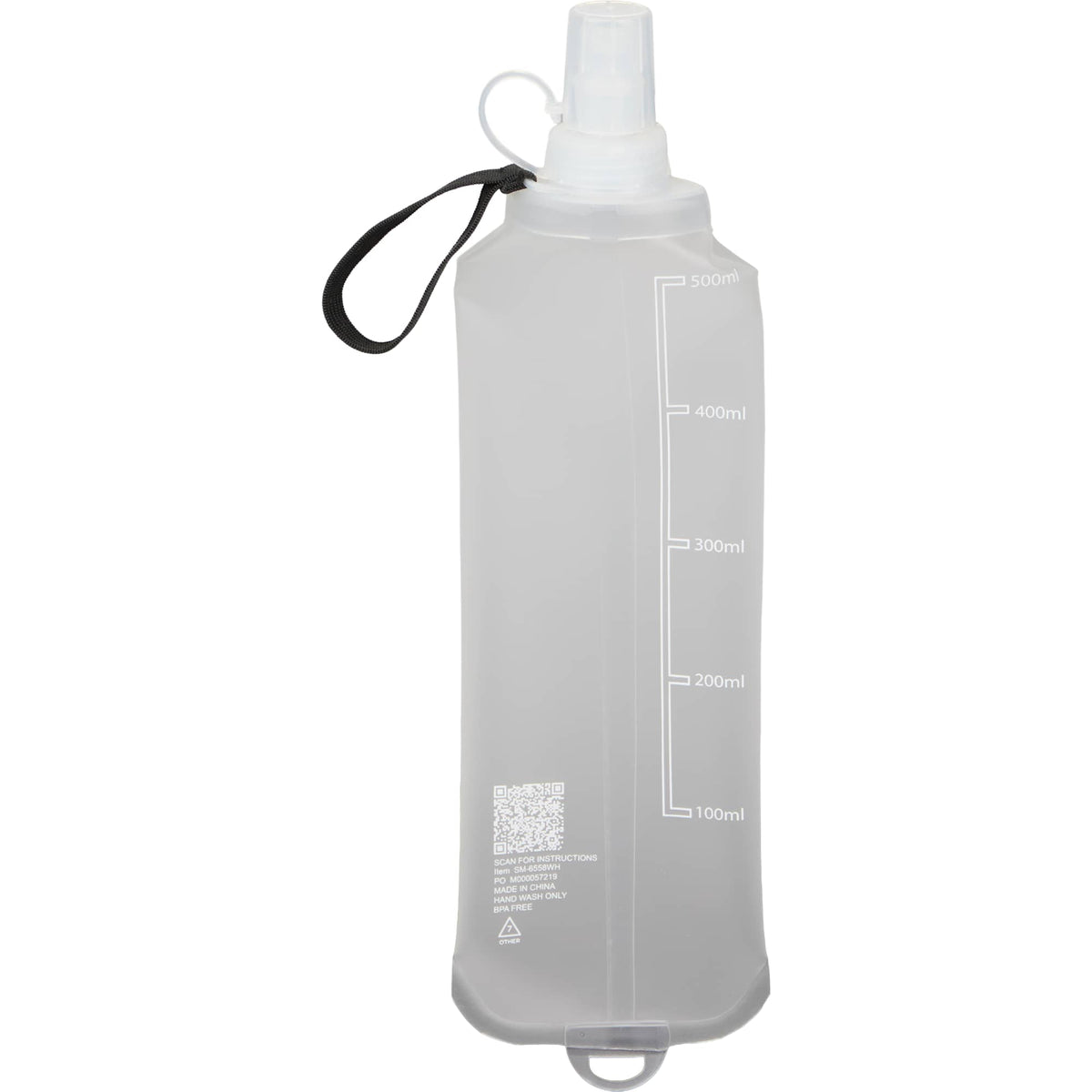 Remy Collapsible Water Bottle with Wrist Strap, 17 oz - White - Back