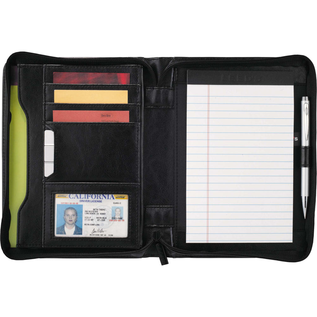 Renaissance Junior Zippered Padfolio in Recycled Leather - Black - Front 3