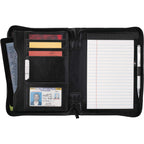 Renaissance Junior Zippered Padfolio in Recycled Leather Debossing - Black - Front 2