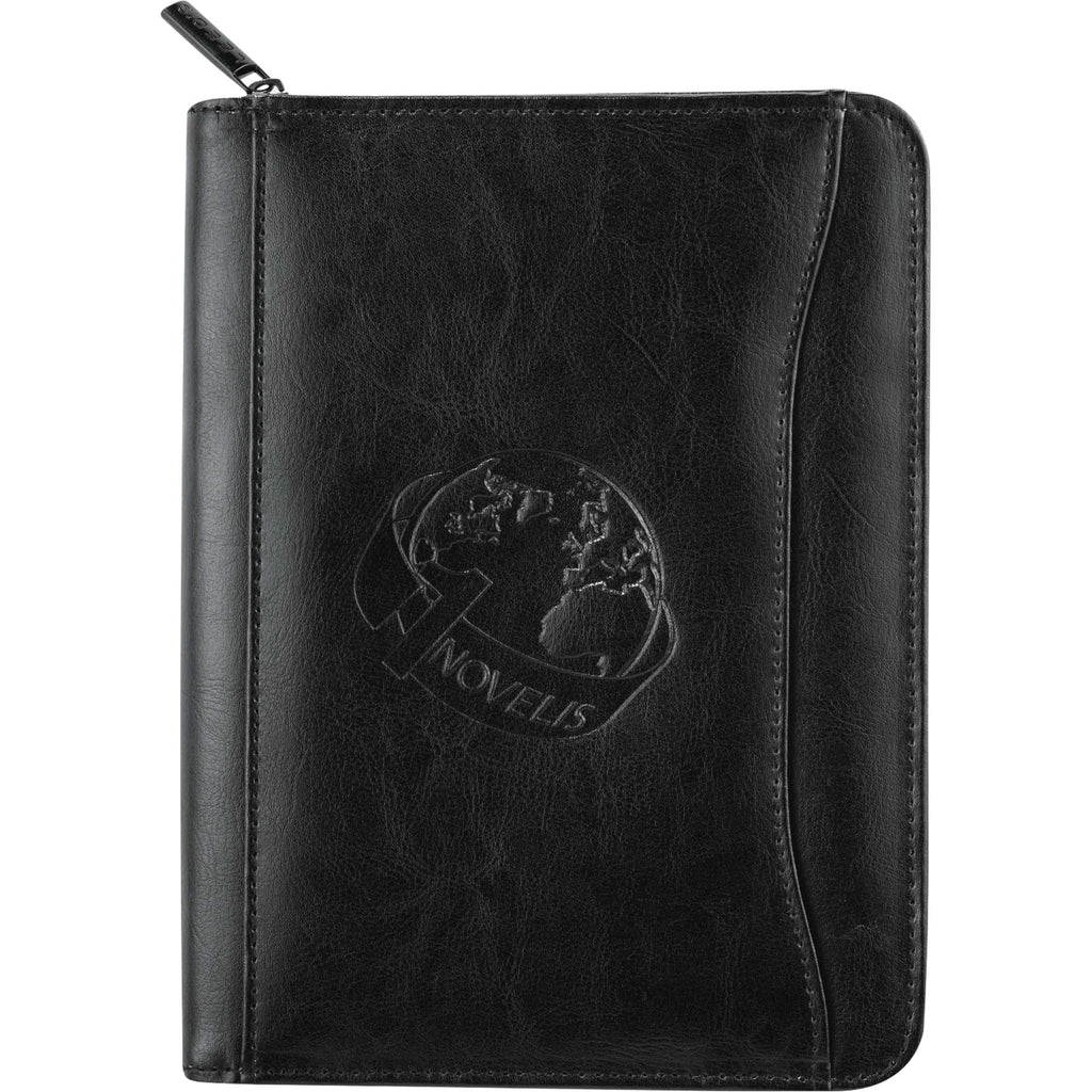 Renaissance Junior Zippered Padfolio in Recycled Leather Debossing - Black - Front