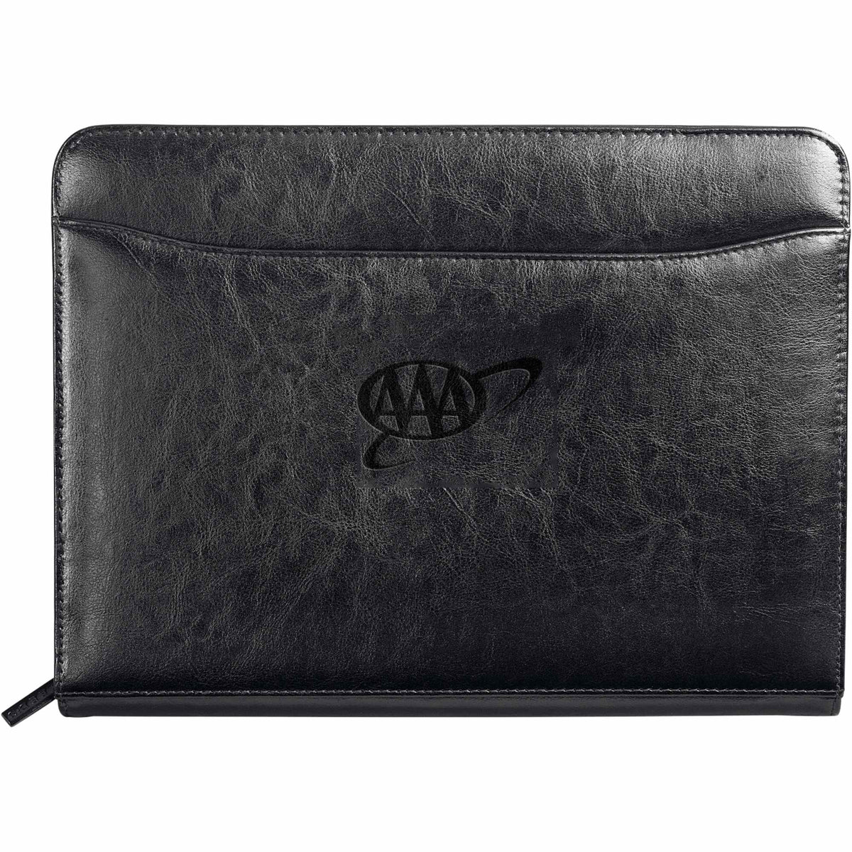 Renaissance Zippered Padfolio in Recycled Leather Debossing - Black - Front