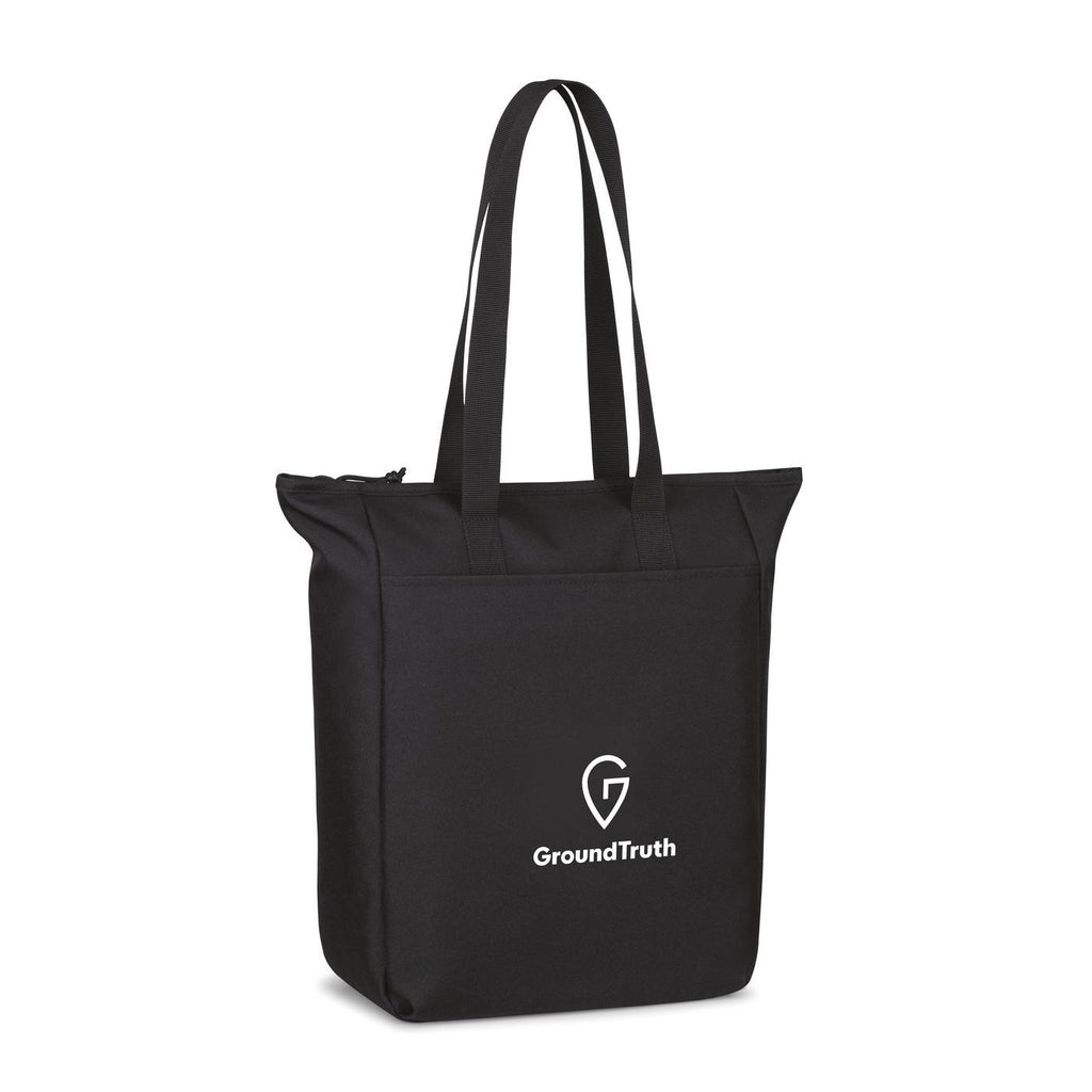 Renew Recycled Zip Tote with Front Slash Pocket Transfer - Black - View 2