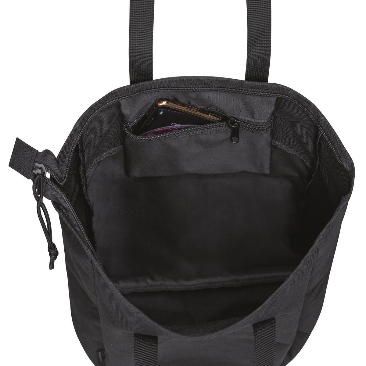 Renew Recycled Zip Tote with Front Slash Pocket Transfer - Black - View 4