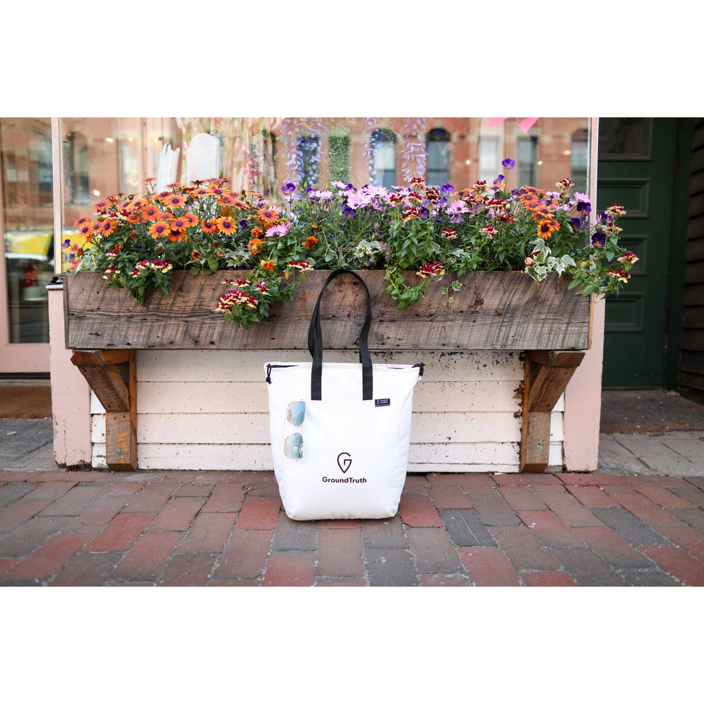 Renew Recycled Zip Tote with Front Slash Pocket Transfer - Cream - View 3