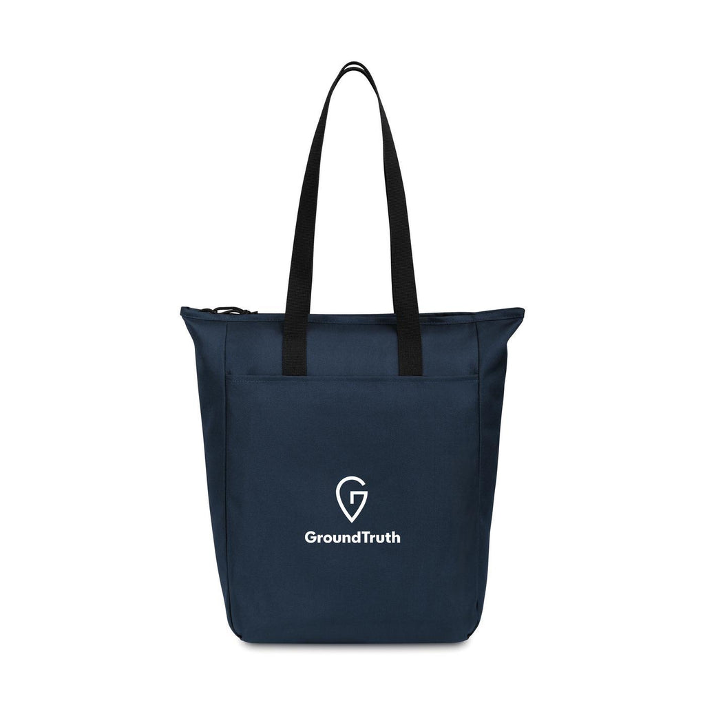 Renew Recycled Zip Tote with Front Slash Pocket Transfer - Navy - View 1