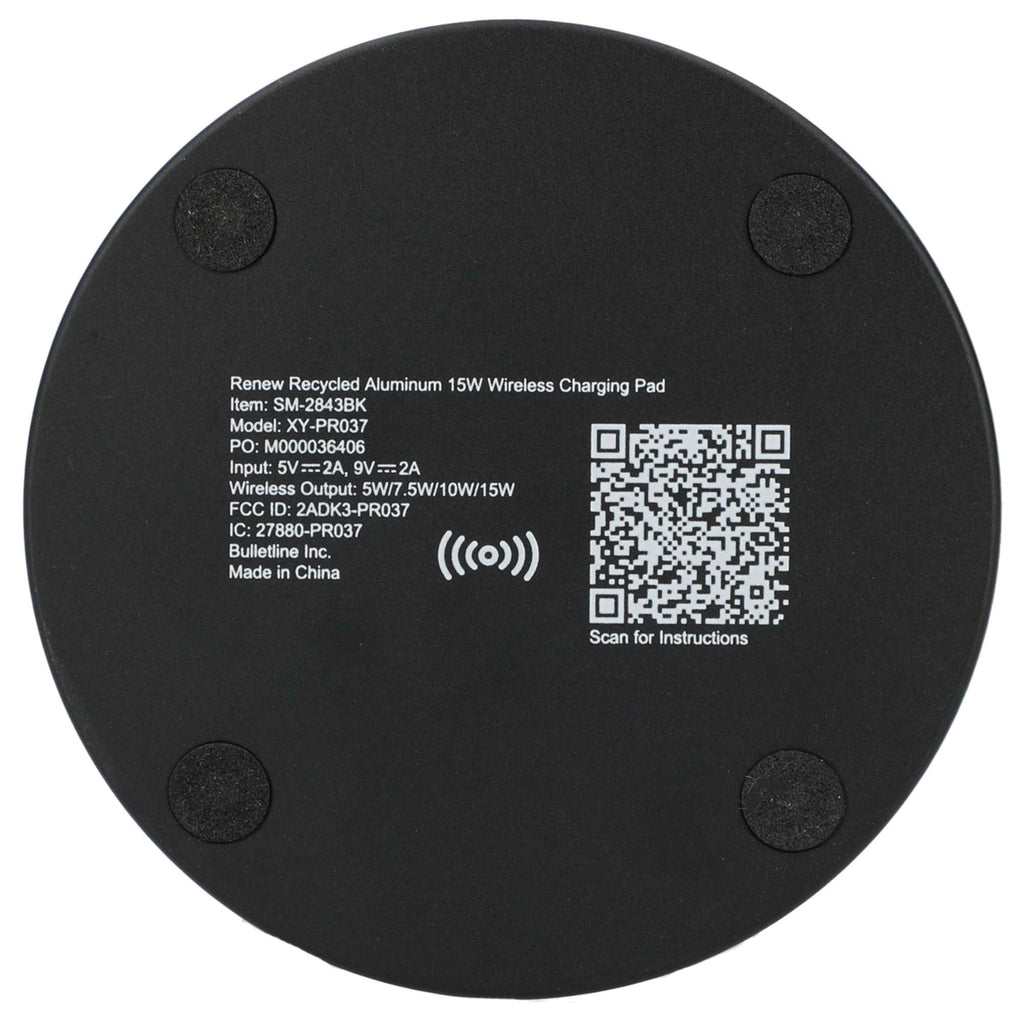 Renew Wireless Charging Pad in Recycled Aluminum, 15W Full Color - Black - Back