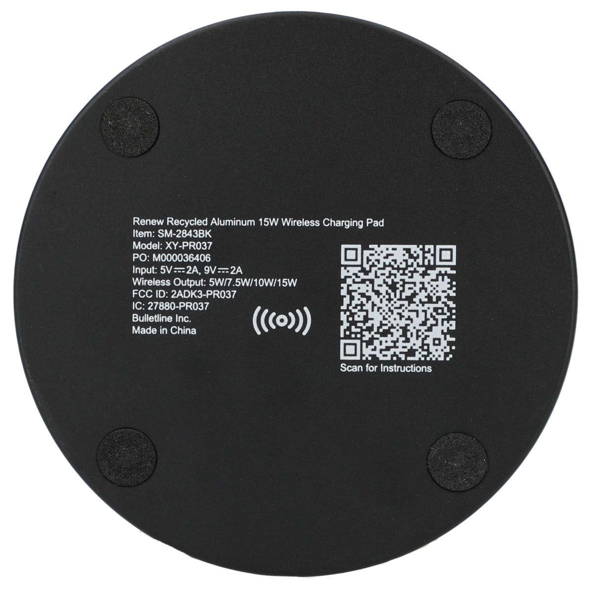 Renew Wireless Charging Pad in Recycled Aluminum, 15W Full Color - Black - Back