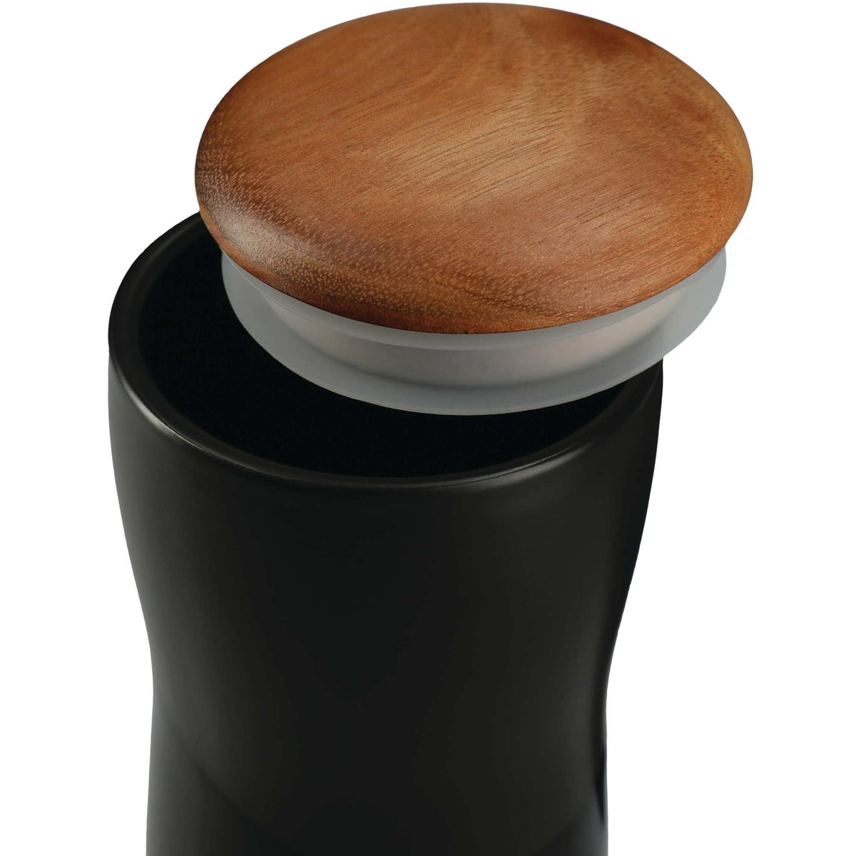 Reno Ceramic Tumbler with Wood Lid, 10 oz Laser Engraving - Black - Photo 2