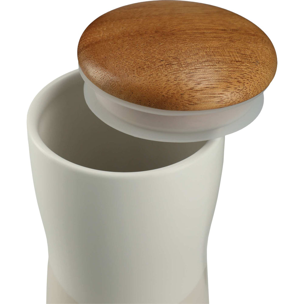 Reno Ceramic Tumbler with Wood Lid, 10 oz Laser Engraving - White - Photo