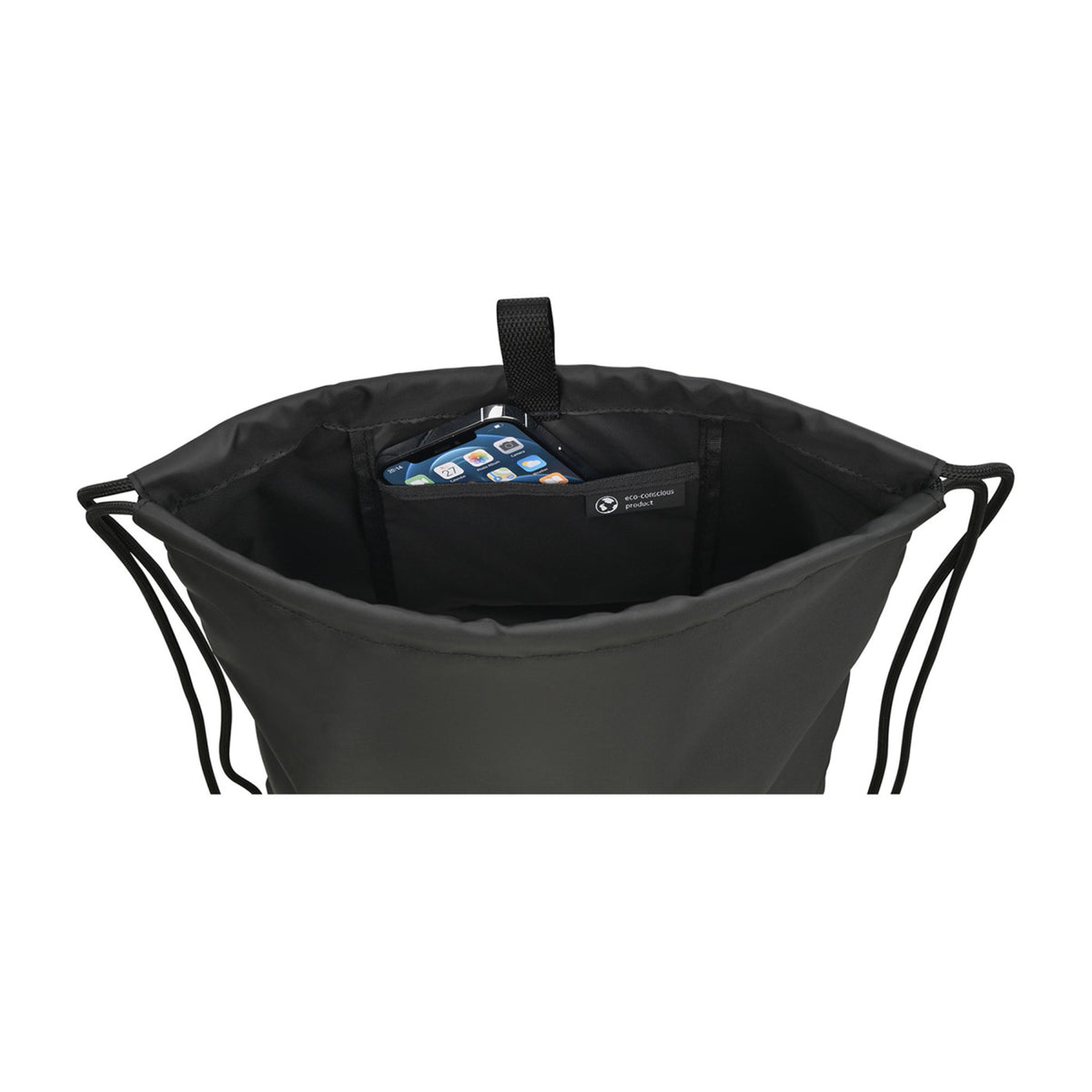Repeat Lite Recycled Drawstring Backpack Embroidery - Black - View 3
