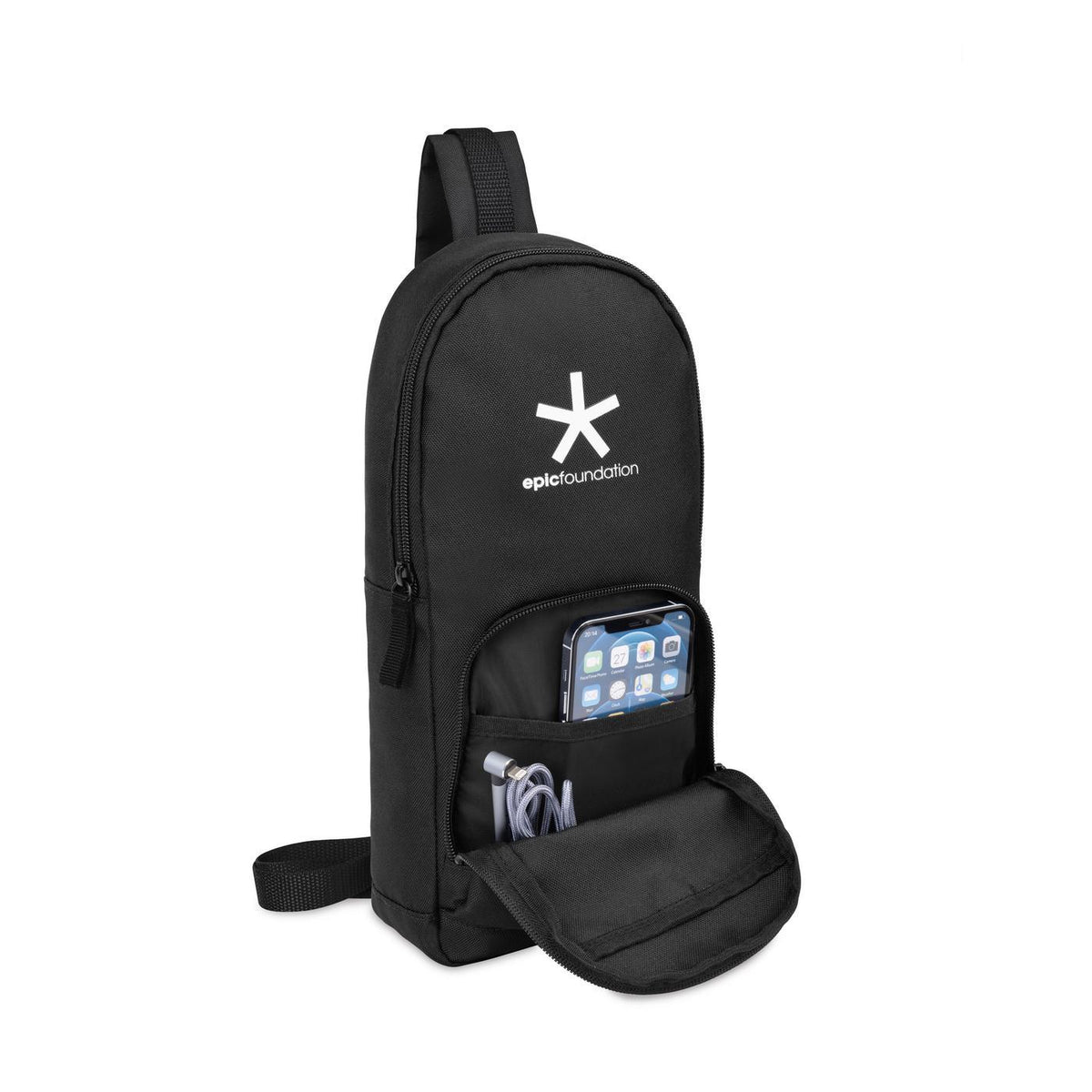 Repeat Recycled Sling Bag with Grab Handle Embroidery - Black - View 2