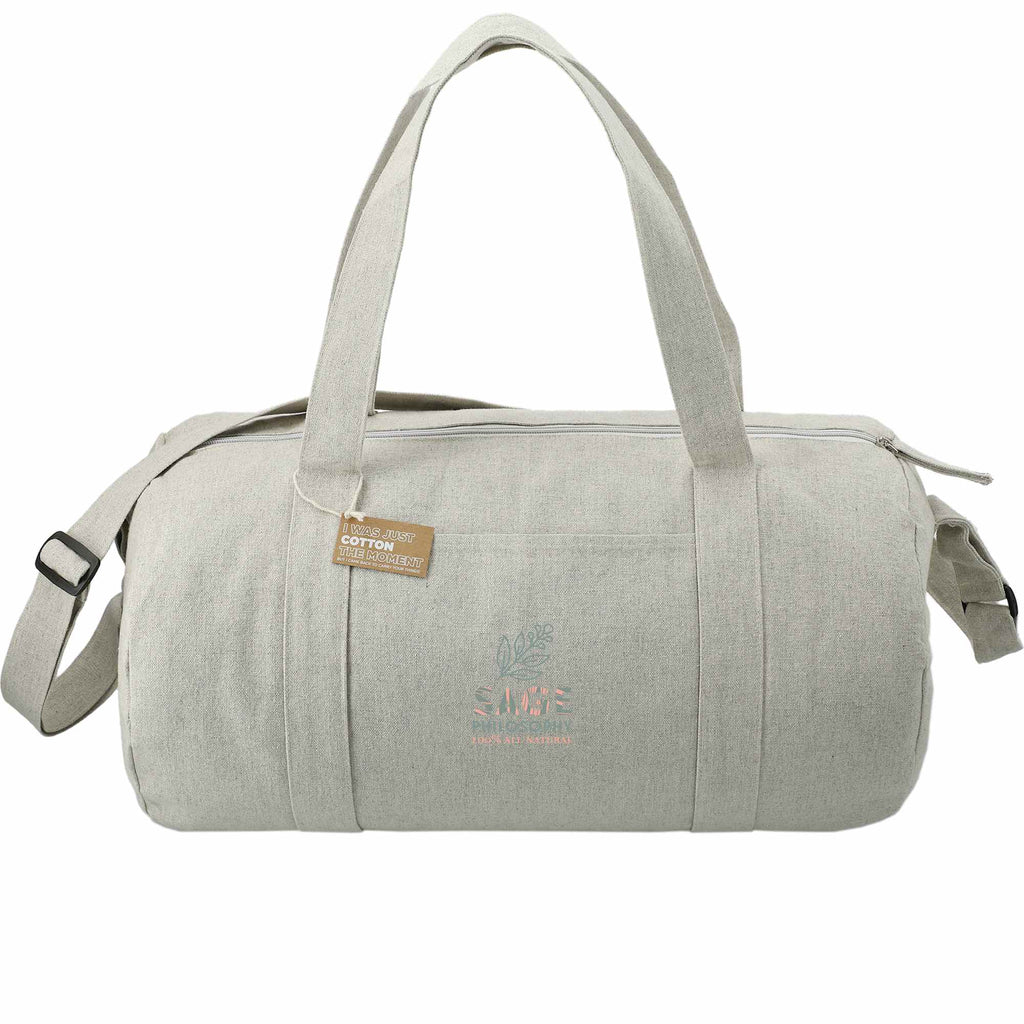 Repose Barrel Duffel Bag in 10 oz Recycled Cotton Transfer - Gray - Front 2