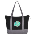 Repose Color Block Zippered Tote, 10 oz Embroidery - Black - Front