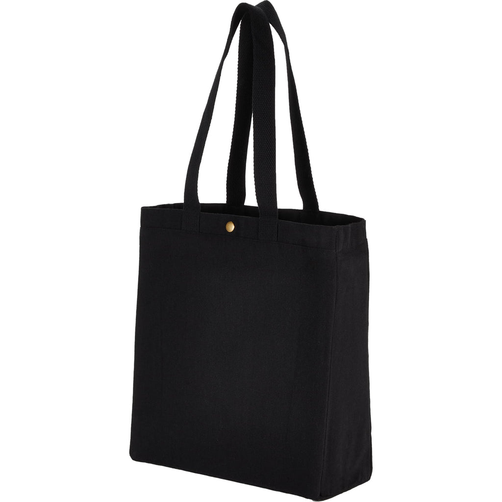 Repose Recycled Box Tote with Snap, 10 oz - Black - Left Angle