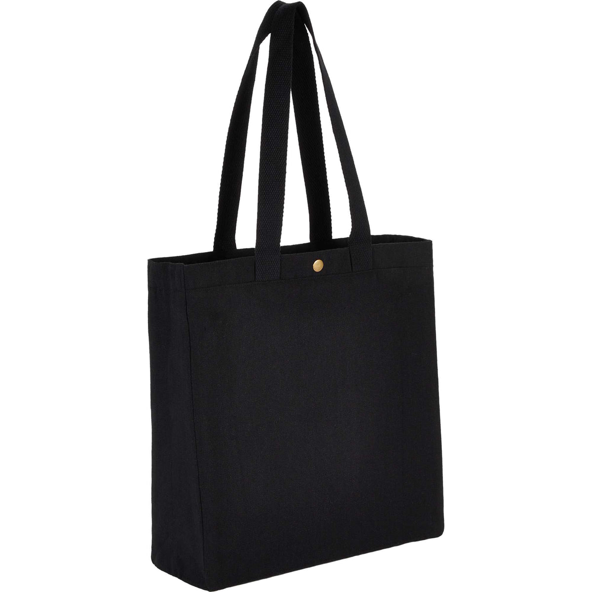 Repose Recycled Box Tote with Snap, 10 oz Transfer - Black - Right Angle 2