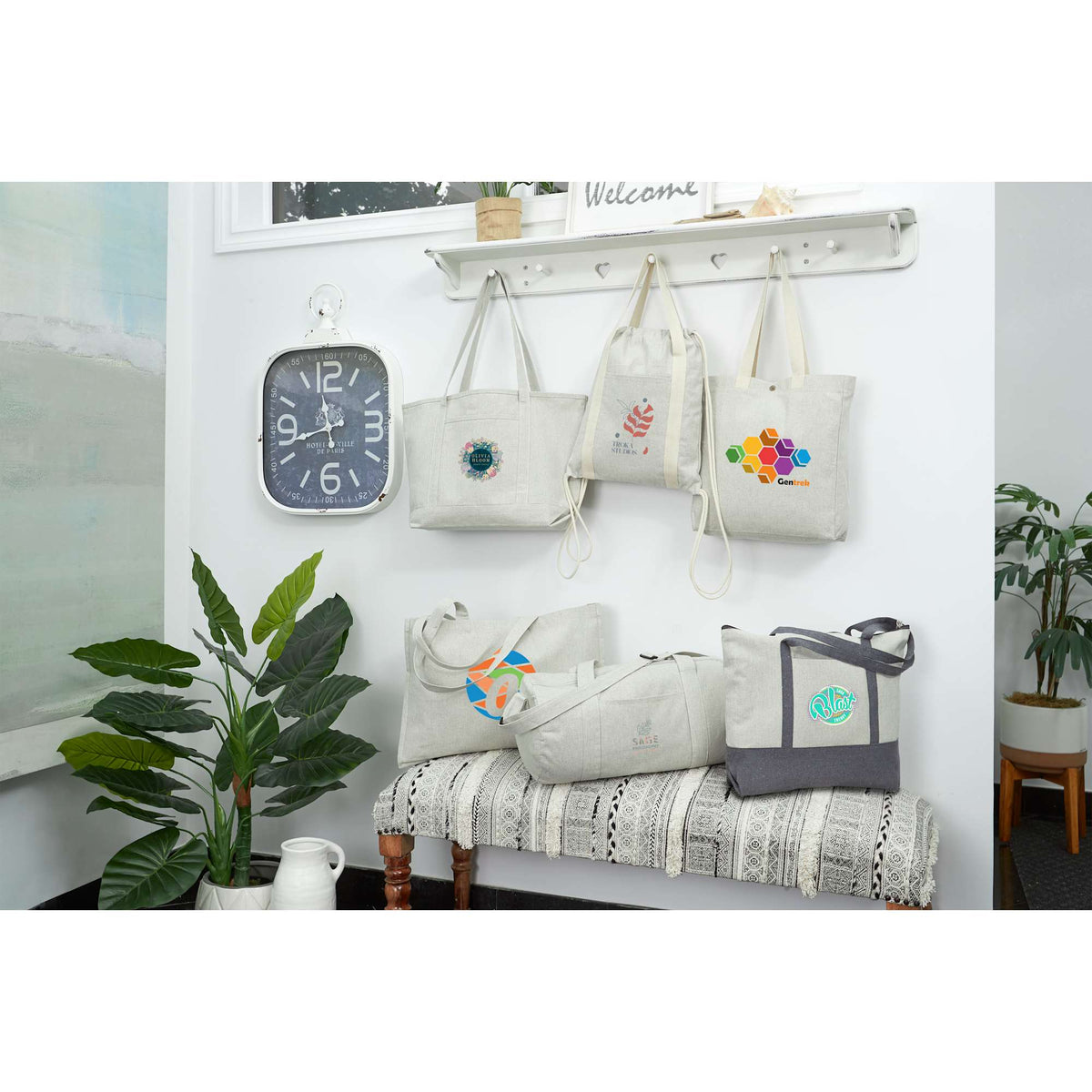 Repose Recycled Box Tote with Snap, 10 oz Transfer - Gray - Front