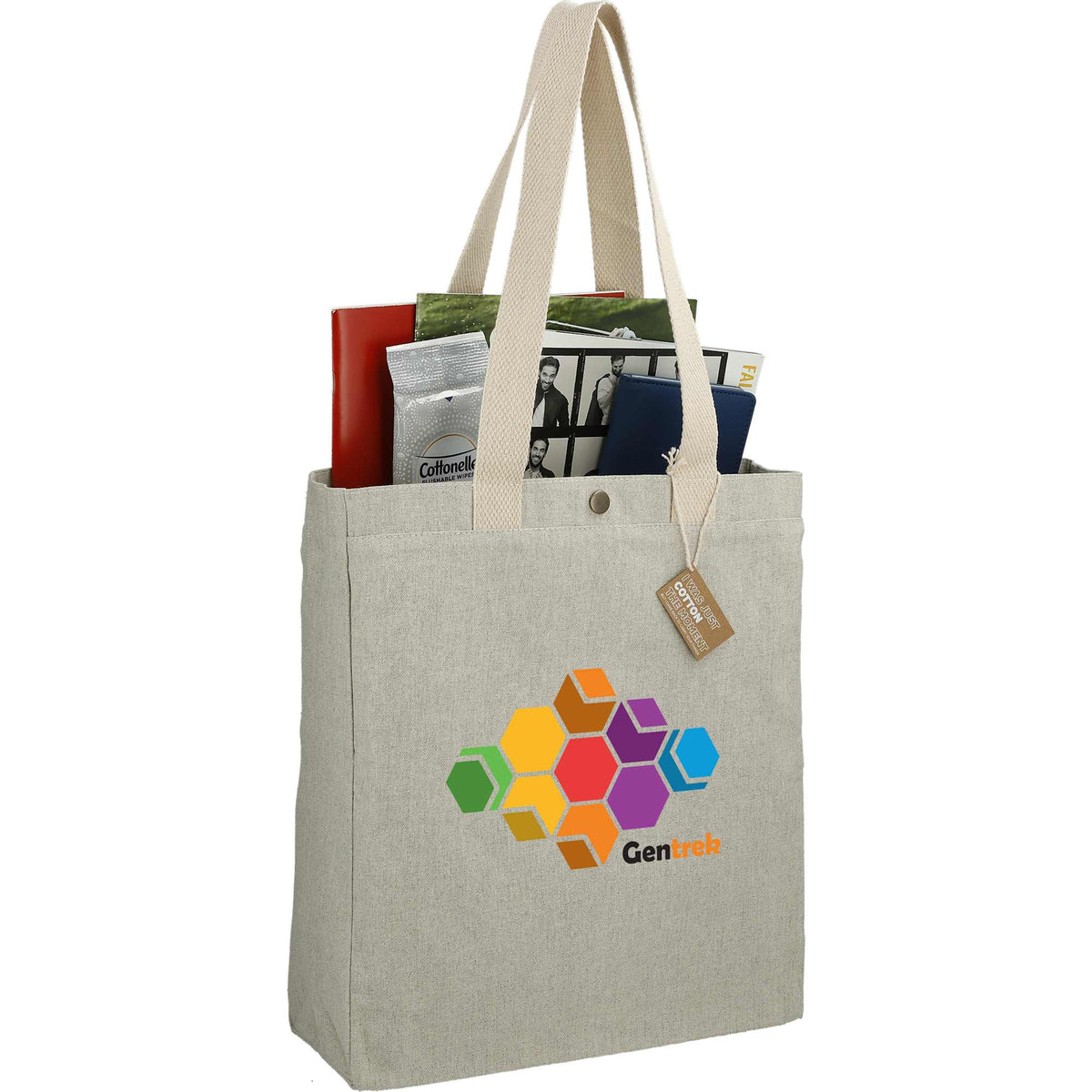 Repose Recycled Box Tote with Snap, 10 oz Transfer - Gray - Right Angle 2