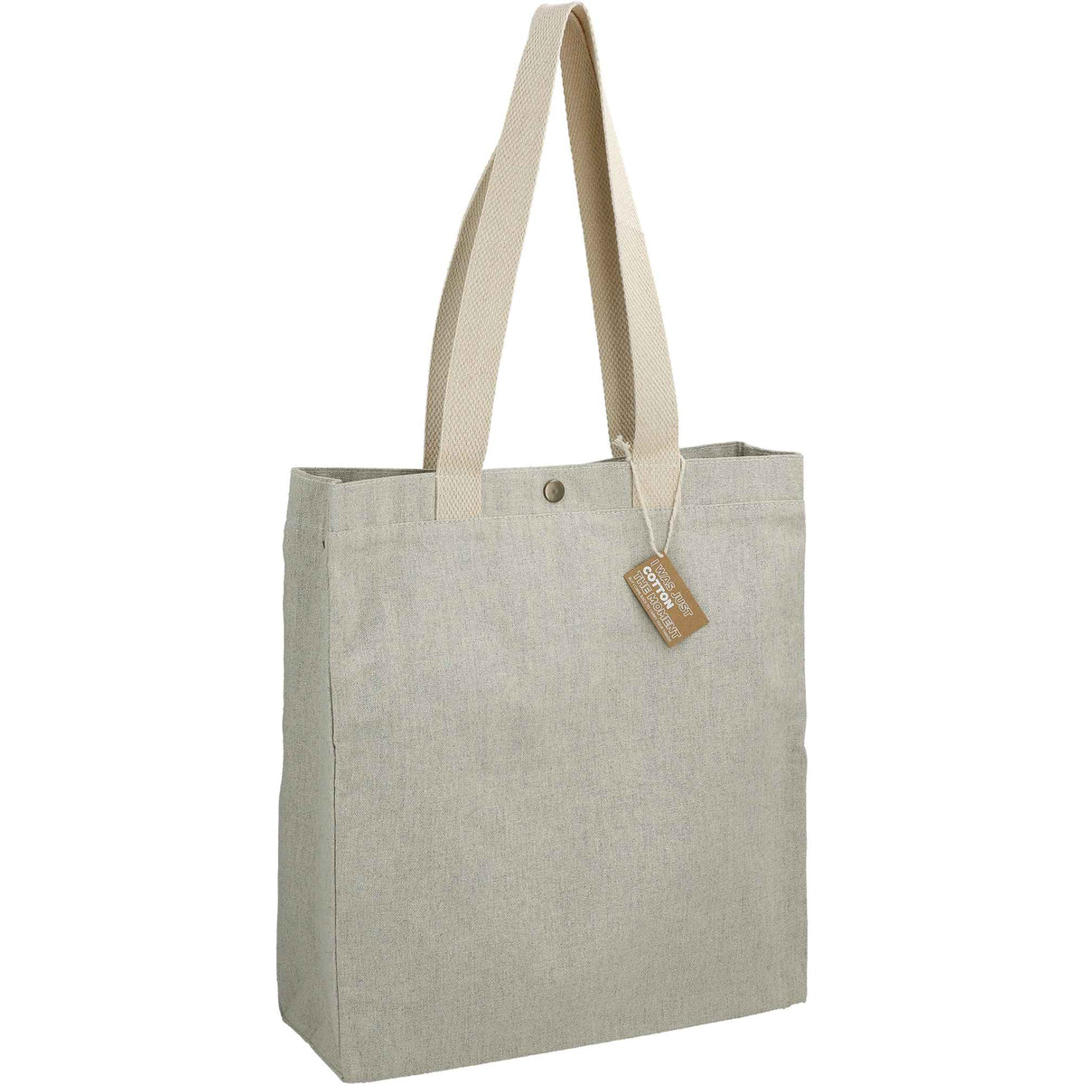 Repose Recycled Box Tote with Snap, 10 oz Transfer - Gray - Right Angle 3