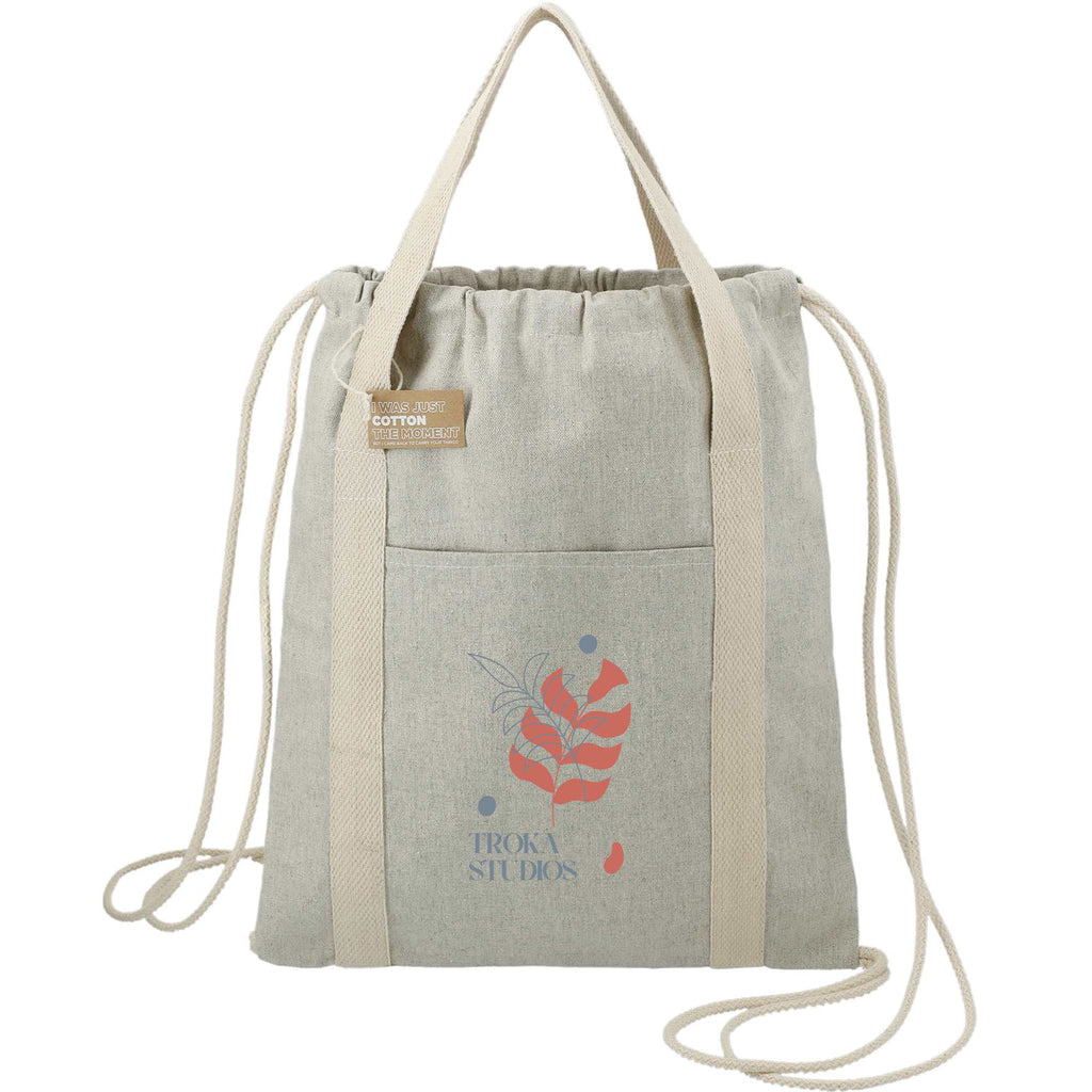 Repose Recycled Cotton Drawstring Tote, 5 oz - Natural - Front 2
