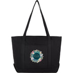 Repose Recycled Cotton Tote with Slash Pocket, 10 oz Embroidery - Black - Front