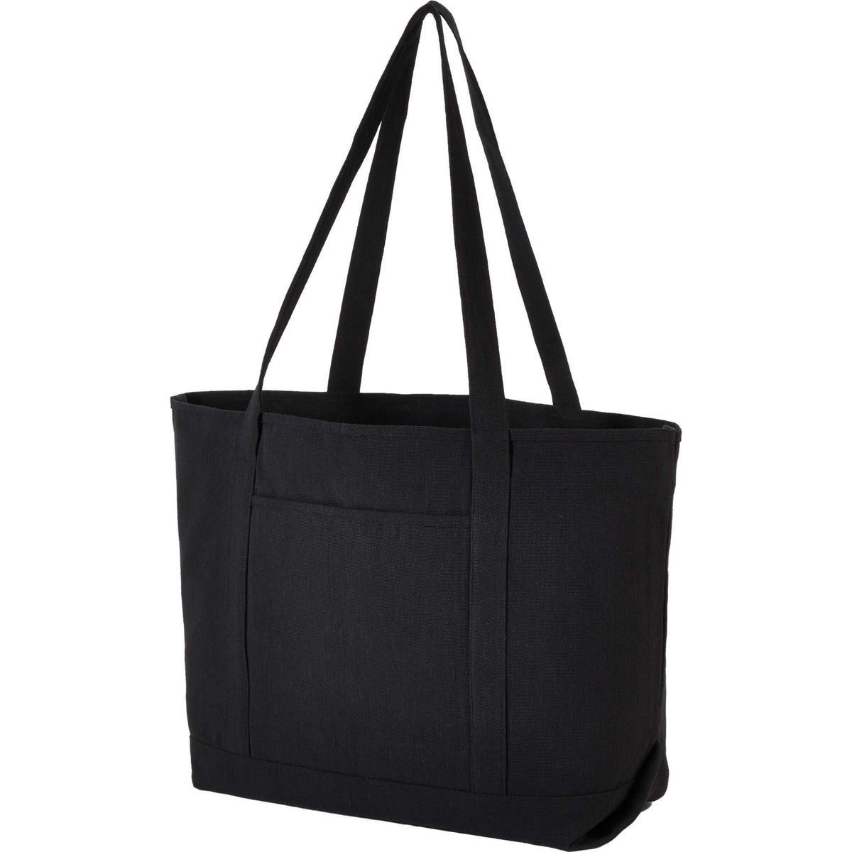 Repose Recycled Cotton Tote with Slash Pocket, 10 oz Embroidery - Black - Left Angle