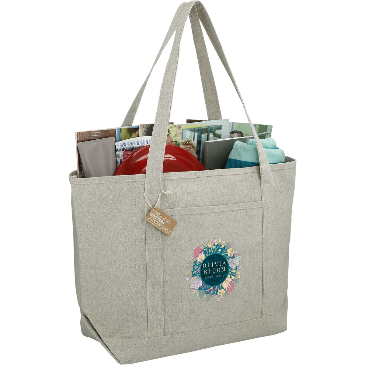 Repose Recycled Cotton Tote with Slash Pocket, 10 oz Embroidery - Gray - Right Angle 2