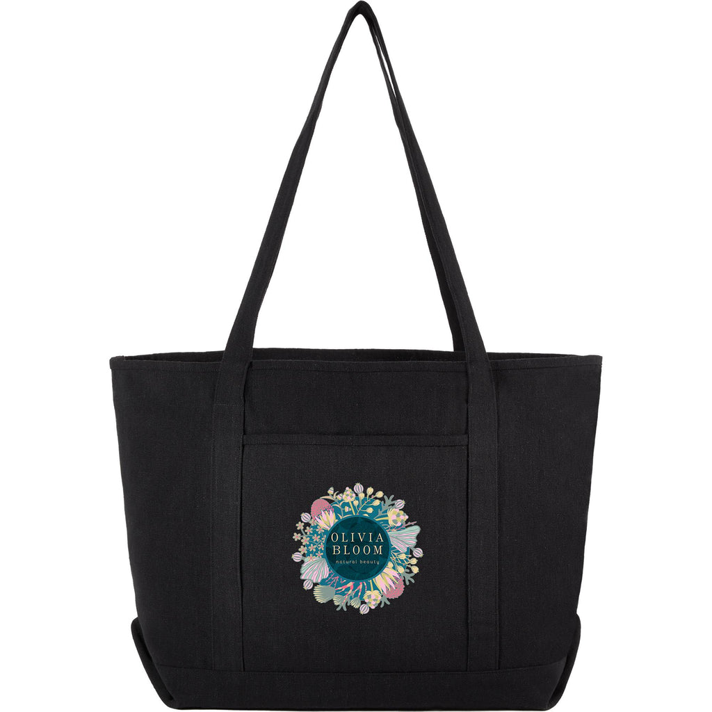 Repose Recycled Cotton Tote with Slash Pocket, 10 oz Transfer - Black - Front