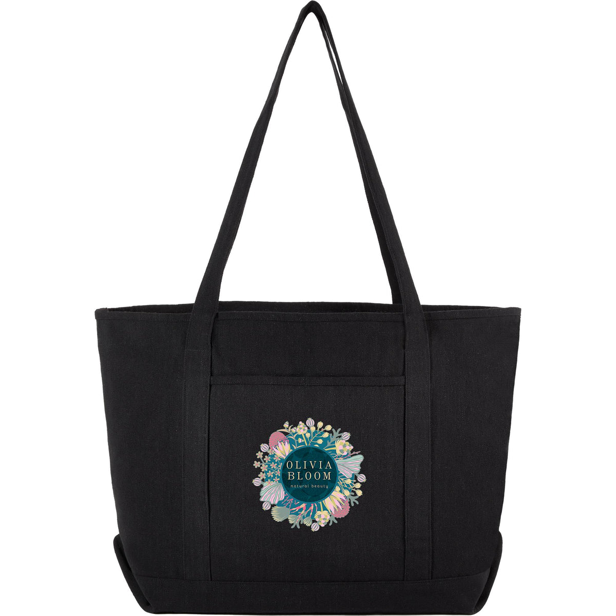 Repose Recycled Cotton Tote with Slash Pocket, 10 oz Transfer - Black - Front