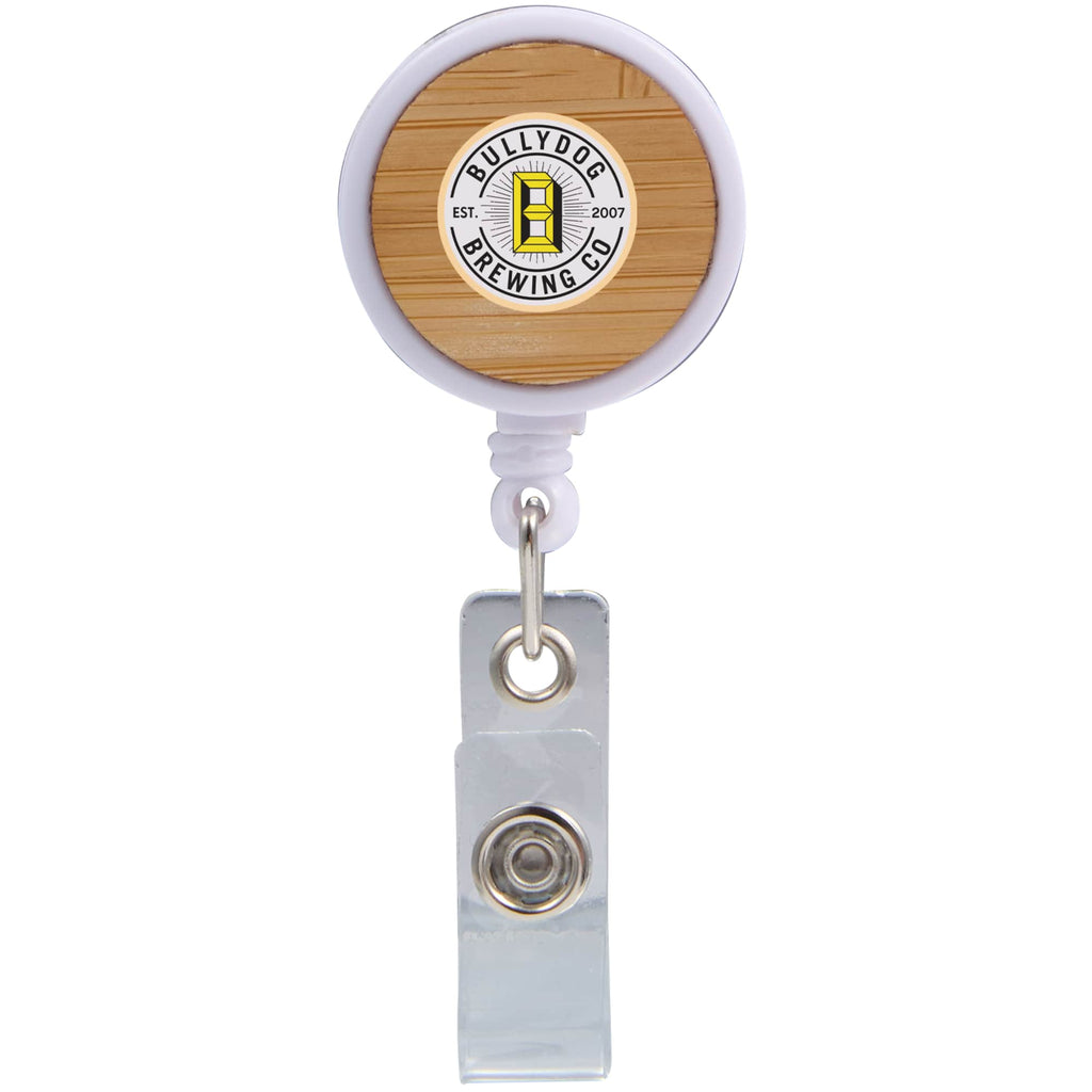 Retractable Badge Reel with Bamboo Face Full Color - Natural/White - Front