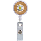 Retractable Badge Reel with Bamboo Face Full Color - Natural/White - Front
