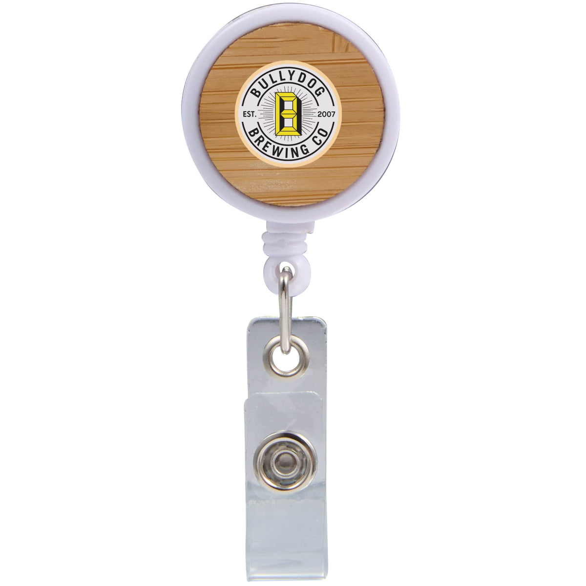 Retractable Badge Reel with Bamboo Face Full Color - Natural/White - Front