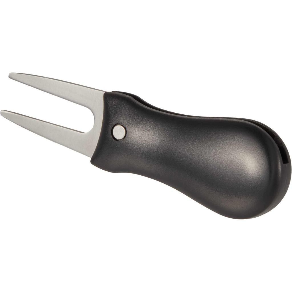 Retractable Divot Repair Tool with Magnetic Ball Marker - Black - Back Left Angle